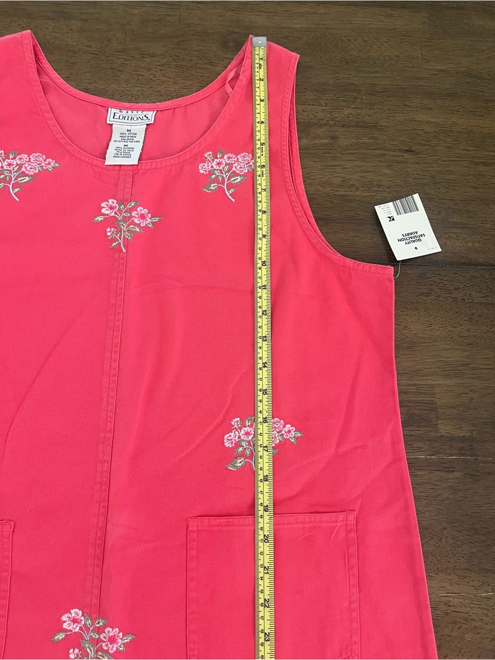 Pink Floral Shift Dress Cottagecore pockets Vintage Cotton Casual Flowers Medium - Picture 7 of 9